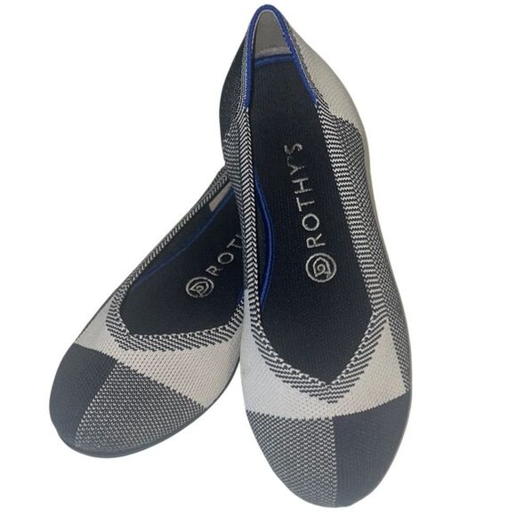 Rothy's The Flat Black and Tan Round Toe Patterned Flats Size 7 - Picture 1 of 11